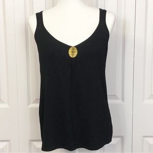 Willi Smith Black Knit Sleeveless Tank Top w/ Gold Medallion Medium
